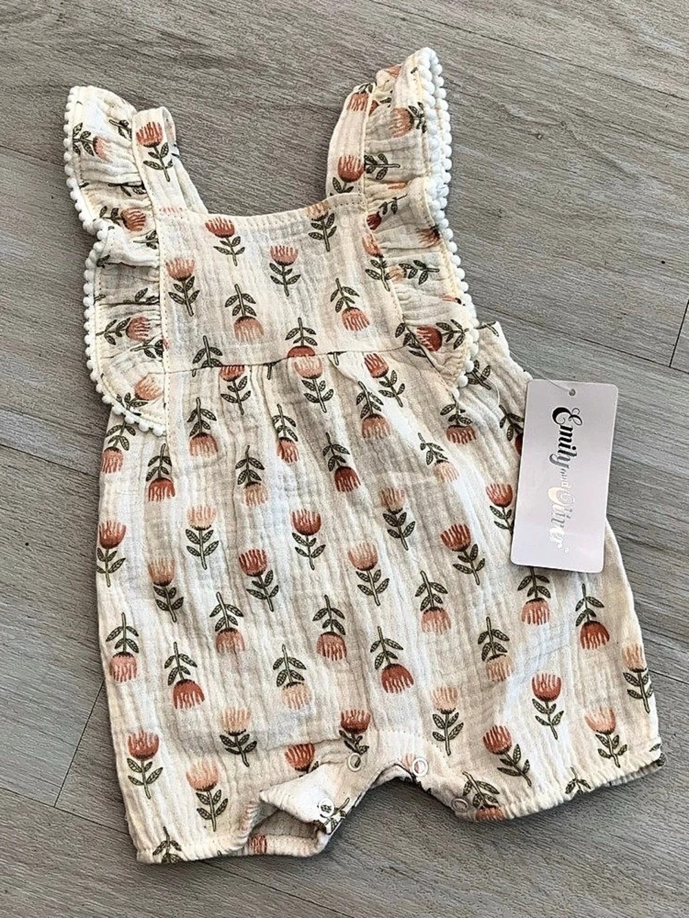 Emily and Oliver Floral Romper in Cream & Pink Baby 3-6M NWT